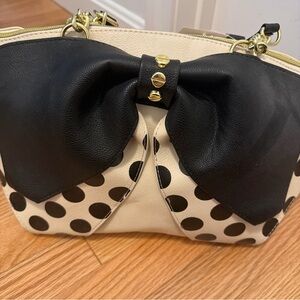 Betsey Johnson Black and Cream Polka Dot Clutch
